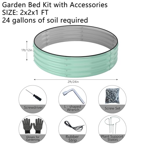 Galvanized Metal Planter Round Raised Garden Bed Kit for Gardening Outdoor (Pale Green / 2x2x1FT（1pcs）)