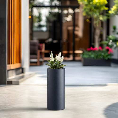 Small Round Column Charcoal Concrete Planter 18.9" Tall (Charcoal / 18.9“h)
