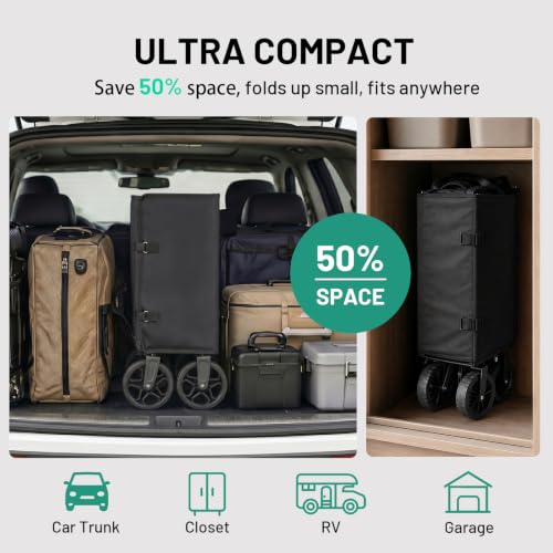 3 in 1 Wagon Cart Converts to Bench 120L Foldable Cart Side Open (Black Updated Compact)