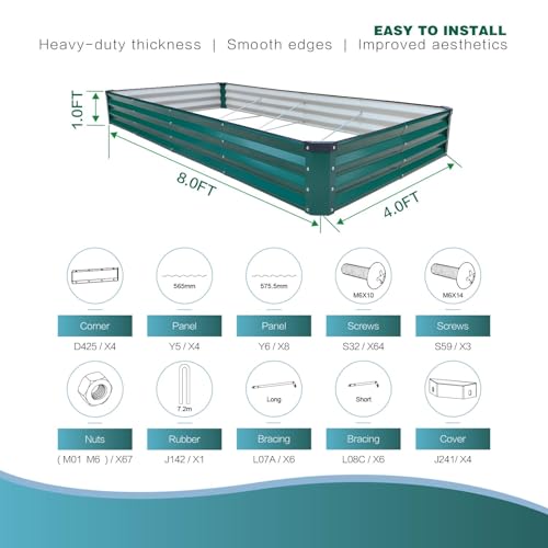 GARDMAX 8x4x1FT Galvanized Raised Garden Bed Kit (Dark Green / 8 x 4 x 1 ft (Pack of 1))