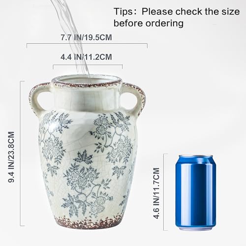Vintage Blue and White Ceramic Vase (05-blue and White-9.4 Inch)