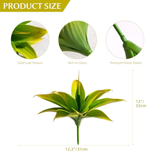 2-Pack 13-Inch Artificial Agave Plant Outdoor Decor, UV Resistant Fake Agave Plants and Faux Succulent Greenery for Planters, Porch, Patio, Garden, Entryway and Home Decor, Yellow (Agave12-ye2)