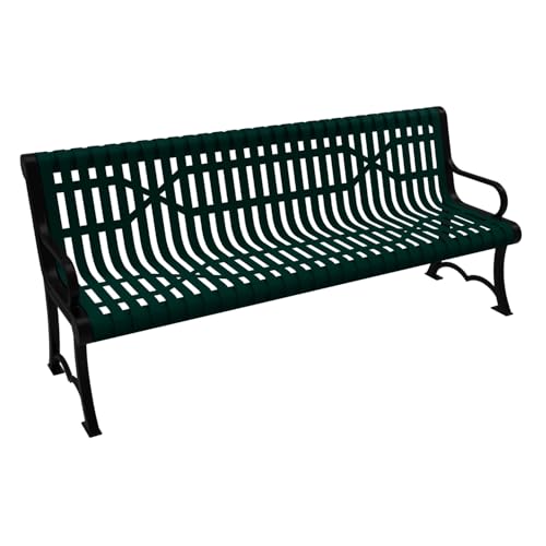 Bench Textured Dark Green (Textured Dark Green / 6 Ft, Garden Bench with Back, Slatted Steel)