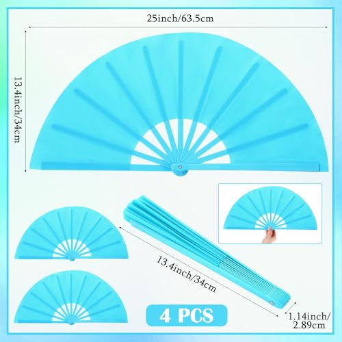 4 Packs Large Folding Hand Fans (Sky Blue)