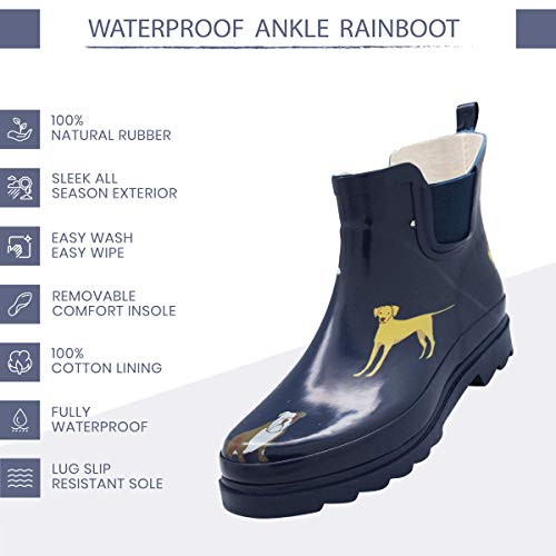 Women's Waterproof Ankle Rain Boots (11 / Navy Dogs)