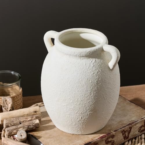 Ceramic Flower Vase 7.6 inch Farmhouse Rustic Vase Decorative Pottery Terracotta Vases for Home Decor Table Mantle Fireplace Living Room Bathroom Wedding Centerpiece (M-antique Off White)