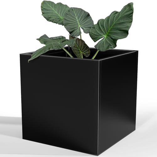Metal Planter Box for Outdoor Plants 26" L x 26" W x 26" (Black / 26" L x 26" W x 26")