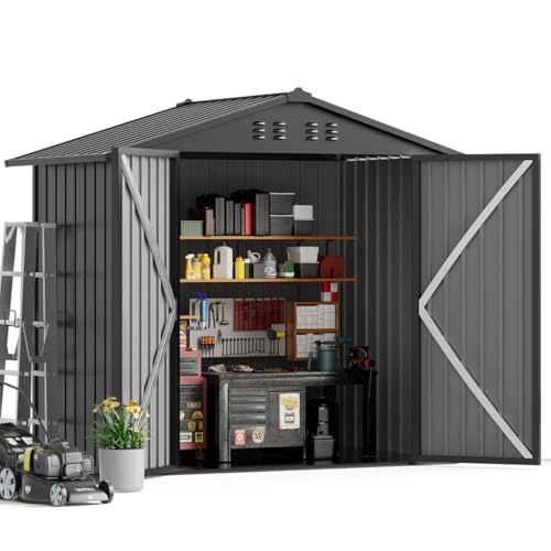 Outdoor Storage Shed Metal Garden Tool House Lockable (Gray / 6'*4')