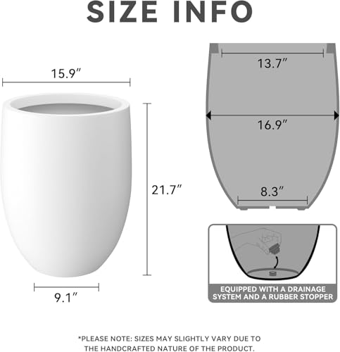 Large Round Bullet White Concrete Planter 21.7" Tall (White / 21.7" h)