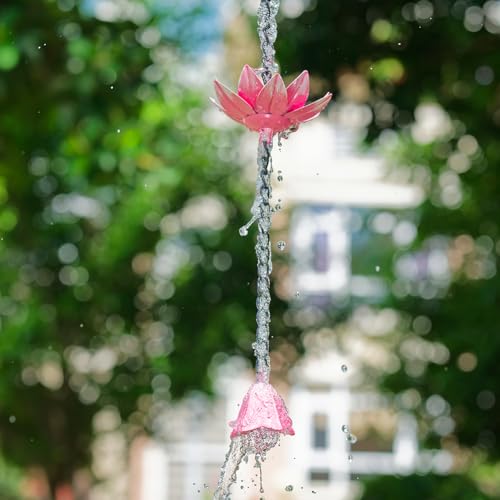 10ft Rain Chain with 12 (Pink-Lotus)