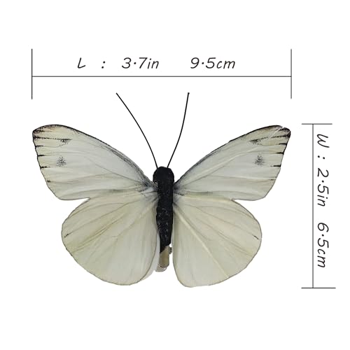 Artificial Feather 3D Butterfly Party Decorations Set of 12 with Wire 6 Color Ornaments for Christmas Tree (D Wire)