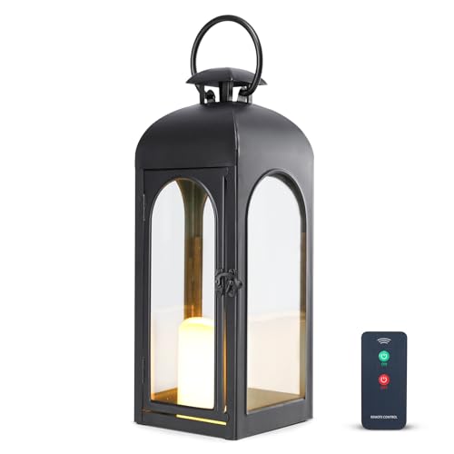 Decorative Outdoor Lantern Candle (Black Lantern Remote Control / 16 Inch)