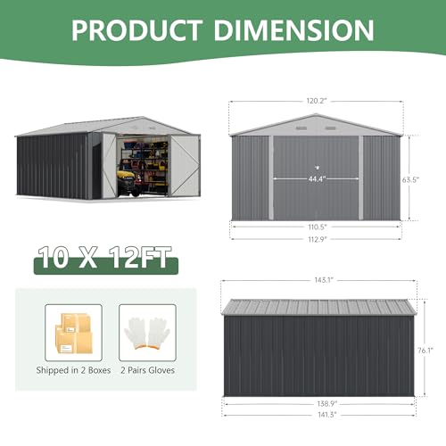 10x12 FT Outdoor Storage Shed (Gray / 10x12 FT)