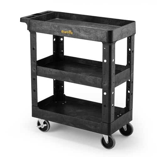 3 Shelf Heavy Duty Plastic Rolling Utility Cart (3 Shelf / Black)
