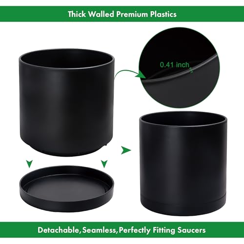 Plastic Planter Pot with Saucer (16 Inch / Matte Black)