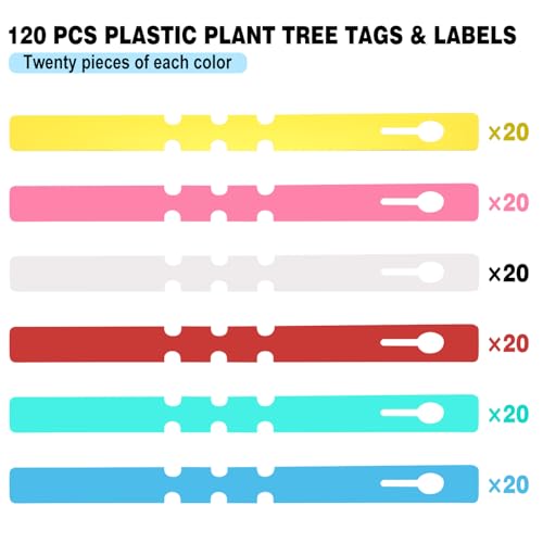 Plant Labels 120Pcs Yuanling Plastic Plant Tree Tags Wrap Around Hanging Tags Nursery Tree Markers Adjustable Garden Labels for Indoor Outdoor Gardening Plants (6 Colors)