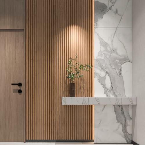 108 x 5.7 Inch Fluted Wood Wall Paneling for Home Decor (8Pcs-108 x 5.7 Inch / Beaded Oak)
