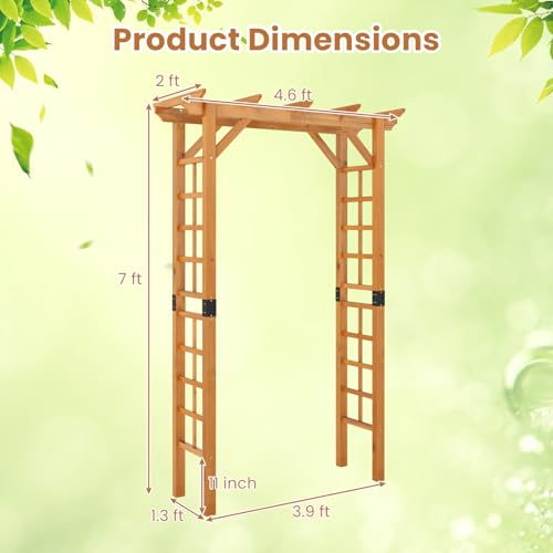 7FT Wooden Garden Arbor Trellis (55''W x 85''H / Honey Brown)