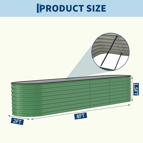2 Pack 8x2x2ft Galvanized Raised Garden Bed (Green-oval / 8x2x2ft 2pcs)