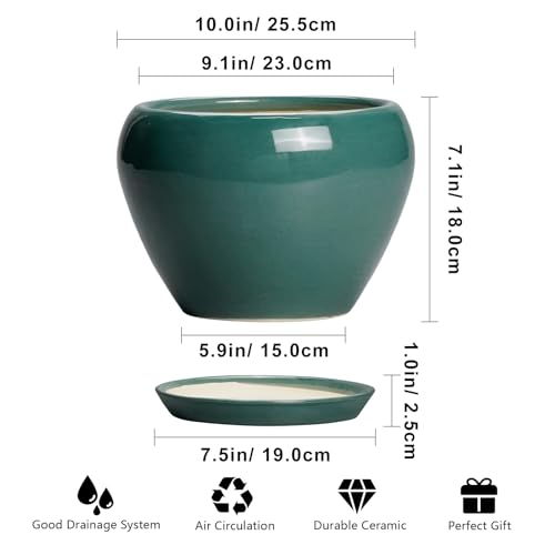 Ceramic Planter for Indoor Plants 10 Inch (10 Inch / Green)