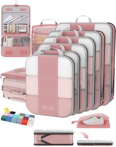 10 Set Compression Packing Cubes for Travel Essentials (Light Coral)
