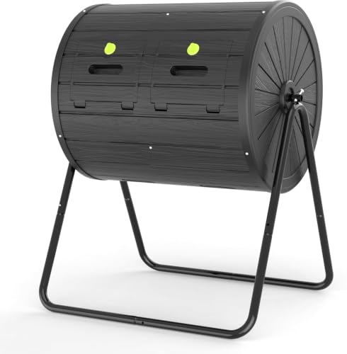 Dual Chamber Tumbling Composter 45 Gallon Large Outdoor Tumbling Composter Efficient Batch Composting Easy Turn Design (Classic Black / 45 Gallon)