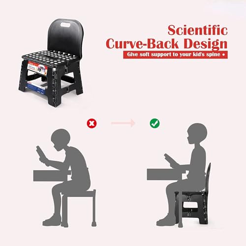 Folding Kids Step Stool with Back Support for Kids (Black 2 / 9 Inch( Pack of 1))