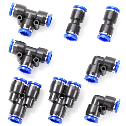 TAILONZ 12mm Push to Connect Fitting Splitters+Elbows+Tees+Straight 8Pcs