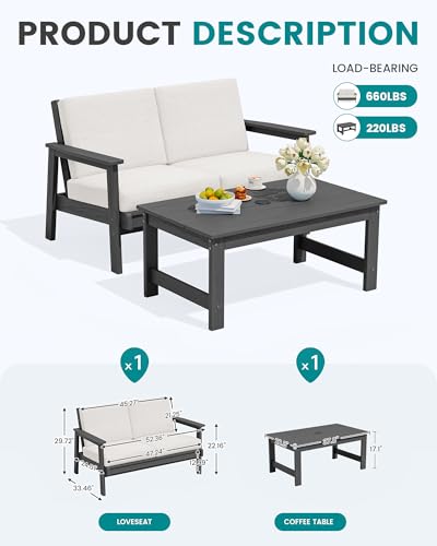 Outdoor Loveseat with Coffee Table (Grey/Khaki)