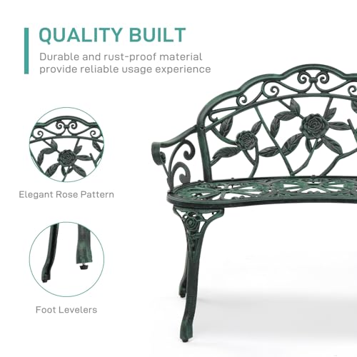 38.5" Patio Park Garden Outdoor Metal Rose Bench
