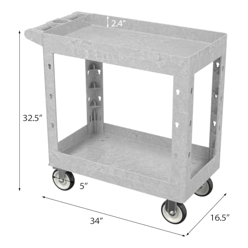 Large Garage Plastic Utility Cart (Gray / 34 x 17 Inch)