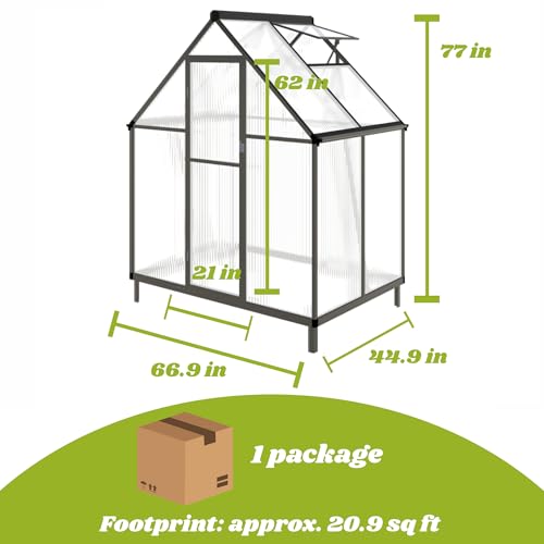 6x4FT Outdoor Greenhouse with Roof Vent (Charcoal Black / 6×4FT)