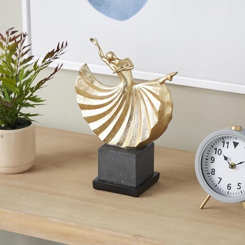 Polystone Dancer Decorative Sculpture Home Decor Statue with Black Square Base