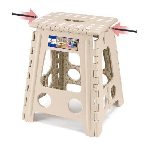 Folding Step Stool 16 Inch with Safety Lock (Khaki / 16 Inch)