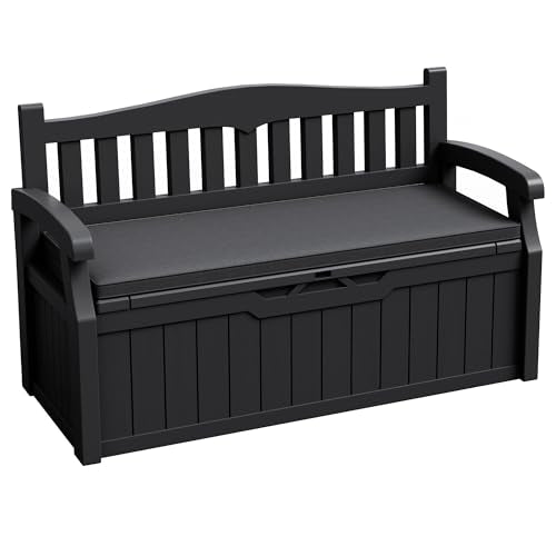 80 Gallon Resin Outdoor Storage Bench with Cushion. Waterproof (Black / 80 Gal with Cushion)