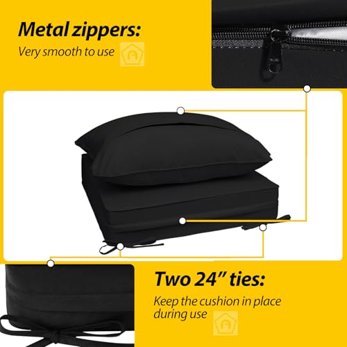 Outdoor Chair Cushions (Charcoal Black / 24"x24"x5" / 24"x19")