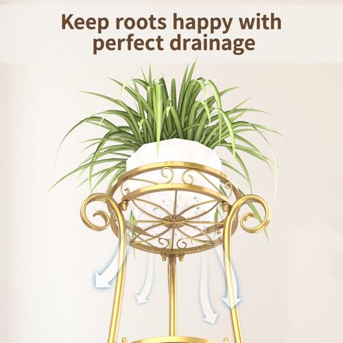 3 Tiers Metal Corner Plant Flower Stand Tall Indoor Outdoor (Gold / 3 Tier)