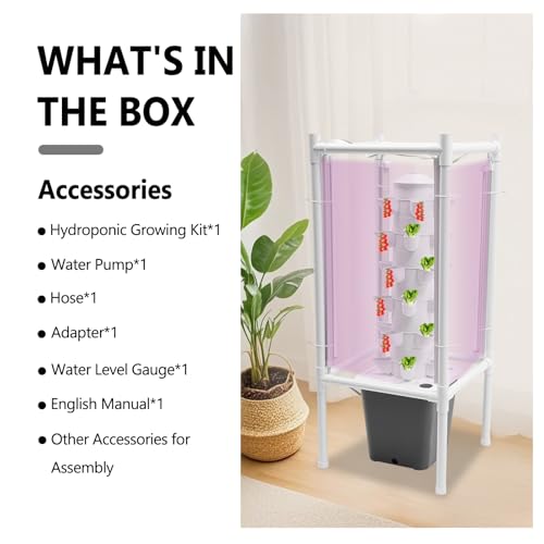 Hydroponics Tower Garden Kit 30 Plant Indoor with LED Grow Light (Gray)