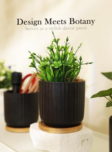 4 Inch Ceramic Plant Pots (Stripe Pure Black)