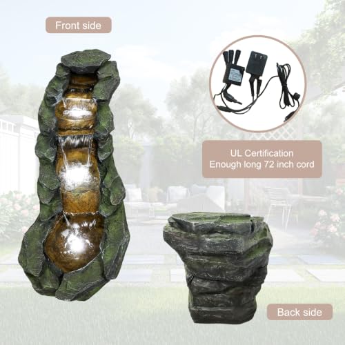Cascading Rock Outdoor Water Fountain with LED Lights (44" L / Gray_12)
