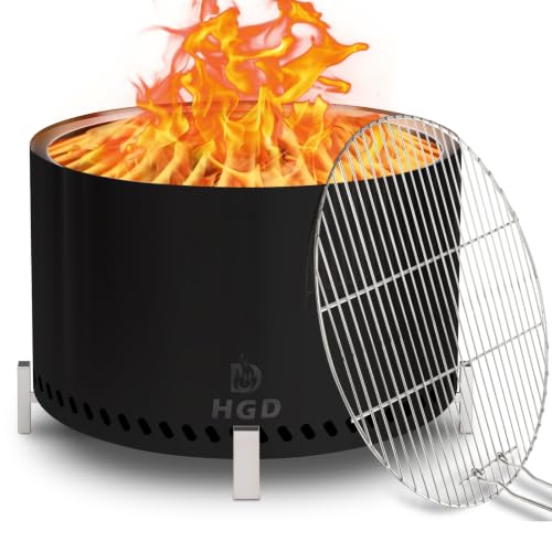 28" Smokeless Firepit with Stand & Grill Rack (Black / 28 Inch Black)