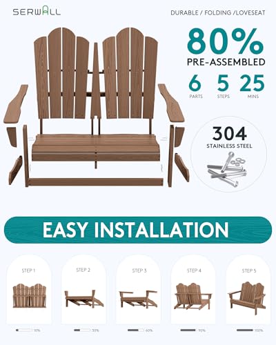 3 Piece Adirondack Bench Set (Brown / 2 bench & 1 coffee table)