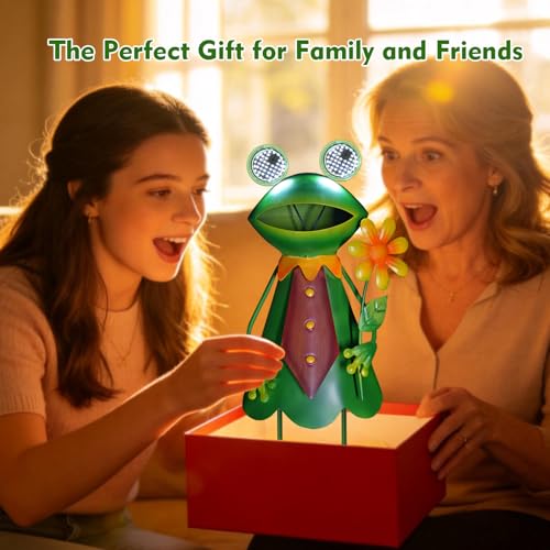 Solar Frog Garden Statue with Blinking LED Eyes Gifts for Women (Solar Eyes Frog / 21 IN-1 PC)