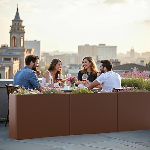 Rectangular Metal Planter Box 32x12x24 with Insert Shelf (Pb32x12x24-coffee)