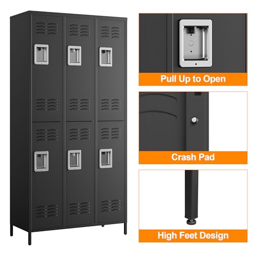 Metal Locker with 6 Doors (Black(4 Legs) / 6 Doors-Wide-71")