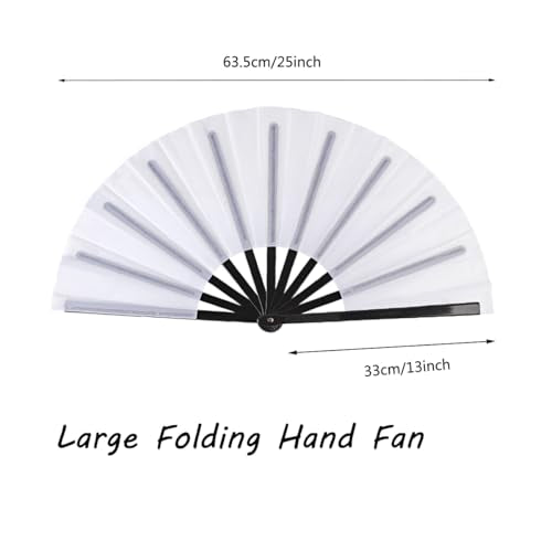 2 Pack Large Folding Hand Fan for Line Dance & Popping (Black Pole White)