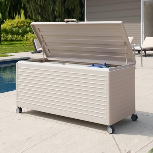 205 Gallon Outdoor Storage Box with Wheels & Soft (205 Gallon / Latte)