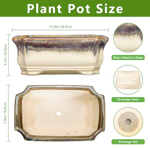 11.6 Inch Succulent Pots (11 Inch / Rectangular Beige-brown)