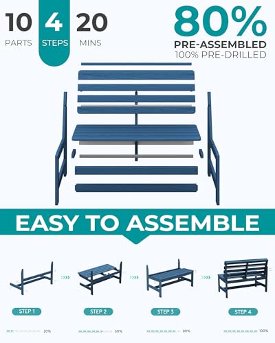 Armless Outdoor Bench (Navy / 2 Person)
