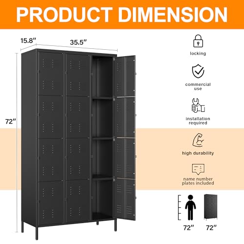 Metal Locker Storage Locker (Black(4 Legs) / 12 Doors-Wide-71")